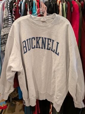 Champion Men's Crewneck Sweatshirt - Light Gray with Navy Bucknell Logo